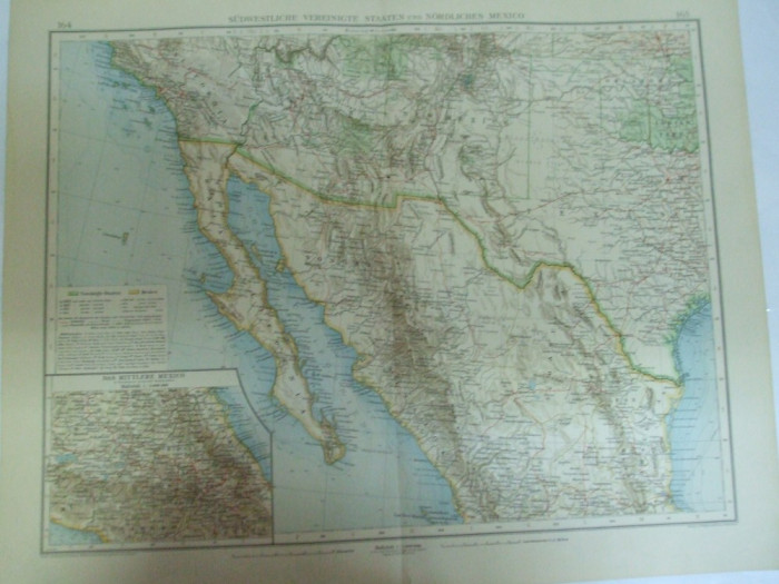 Harta color Partea de sud - vest a Statelor Unite si Mexicul de nord Leipzig 1899