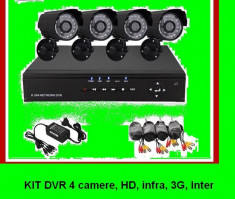Sistem supraveghere CCTV kit DVR 4 camere internet, infrarosu night vison, HDMI,optiune vizionare de pe Smartphone,accesori comple foto