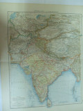Harta color Asia Centrala India Pakistan Bangladesh Sri Lanka Afganistan Tibet Leipzig 1899