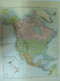 Harta color America de Nord Leipzig 1899