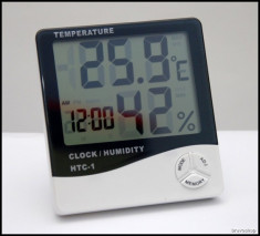 Higrometru cu termometru + ceas Display LCD Aparat de masurat umiditatea temperatura foto