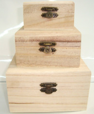 Set 3 Cufere din lemn natur, accesoriu hand made, model Rotund foto