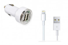 INCARCATOR AUTO iPhone 6 PLUS 5.5 inci APPLE FORMAT DIN CABLU INCARCARE SI ADAPTOR AUTO DUAL USB INPUT 12-24V OUTPUT 5V 2.1A ADICA 2100 mA SI 1000ma foto