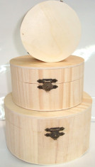Set 3 Cufere din lemn natur, accesoriu hand made, model Rotund foto