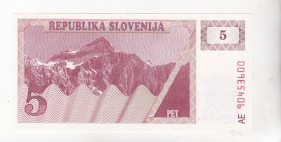 bnk bn Slovenia 5 tolari 1992 unc foto