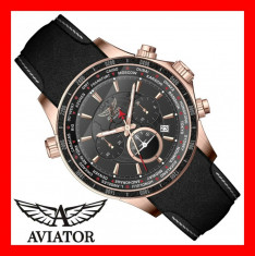 CEAS AVIATOR AVW9169 AURIU GOLD CRONOGRAF QUARTZ ORIGINAL WORLD TIME (POLJOT, VOLMAX) DE MANA BARBAT SUBACVATIC IN CUTIE CADOU AURIU LIVRARE GRATIS foto