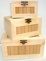 Set 3 Cufere din lemn natur, accesoriu hand made, model insertie bare lemn foto