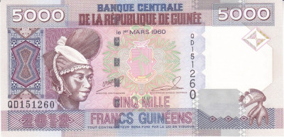 Bancnota Guineea 5.000 Franci 2012 - P41b UNC foto