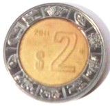 MEXIC 2 PESOS 2011 BIMETAL, 5.19 g., 23 mm **, America de Nord