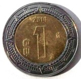 G5. MEXIC 1 PESO 2014 BIMETAL, 3.95 g., 21 mm **