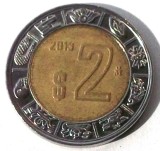 MEXIC 2 PESOS 2013 BIMETAL, 5.19 g., 23 mm **, America de Nord