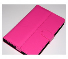 Husa tableta, 7 inch, roz, FUCHSIA, tip stand, piele sintetica, inchidere cu magnet foto