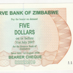 bnk bn Zimbabwe 5 $ 2006 unc