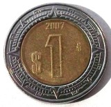 G5. MEXIC 1 PESO 2007 BIMETAL, 3.95 g., 21 mm **, America de Nord