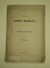 Despre limba romana - Suplimentu la Sintactica, de Tim. Cipariu, Blaj, 1877 foto