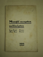 Muntii noaptea nelinistea - Sasa Pana, Editura Unu, Bucuresti, 1940 foto