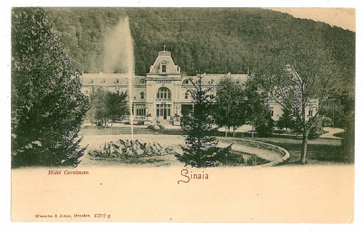 1848 - SINAIA, Prahova, Hotelul CARAIMAN, fountain, Litho - old postcard - used foto