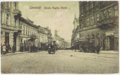 Cernauti (Basarabia),Strada Regina Maria,animatie,trasuri,masina de epoca,necirculata, 1926 foto