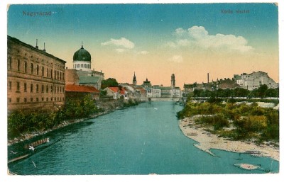 1082 - ORADEA, Synagogue, river Cris - old postcard - used - 1917 foto