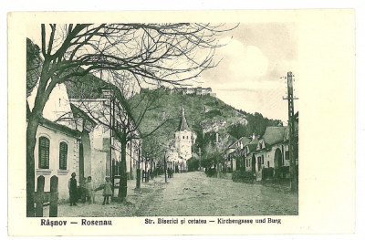 1802 - RASNOV, Brasov, Cetatea si centrul animat - old postcard - unused foto