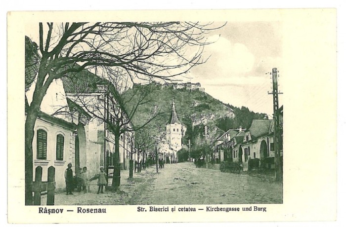 1802 - RASNOV, Brasov, Cetatea si centrul animat - old postcard - unused