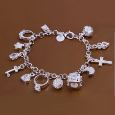 Bratara Placata Argint 925 - Accesorii Atasate: cruce, inel, inima, cheie, lacat foto