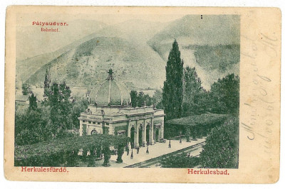 608 - Baile HERCULANE, Railway Station, Litho - old postcard - used - 1902 foto