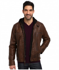 Calvin Klein Faux Leather Bomber Jacket w/ Knit Hood CM499139|100% original|Livr. din SUA in cca 10 zile foto