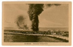 627 - CONSTANTA, Fire at oil tanks - old postcard, CENSOR - used - 1918