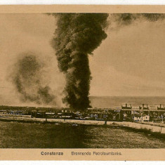 627 - CONSTANTA, Fire at oil tanks - old postcard, CENSOR - used - 1918