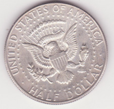 (1) MONEDA DIN ARGINT SUA - HALF DOLLAR 1967, J.F. KENNEDY foto