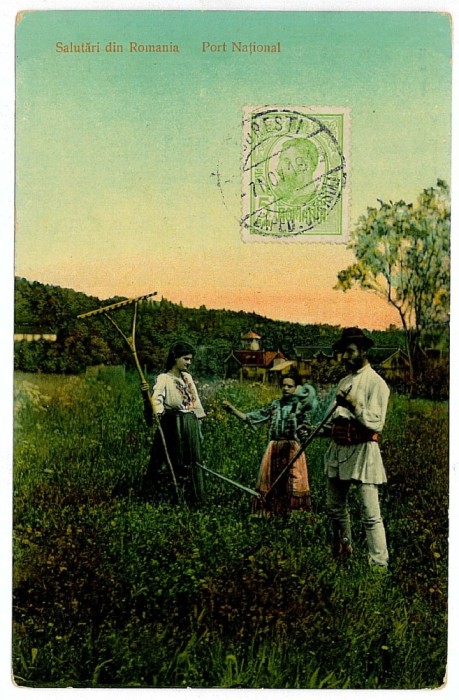 143 - ETHNIC, country life, at mowing - old postcard - used - TCV - 1913