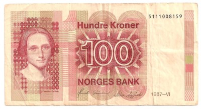 NORVEGIA 100 KRONER COROANE 1987 U foto