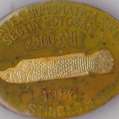 Insigna Societatea Numimatica Romana Sectia Botosani 2500 ani , Stincesti 1986