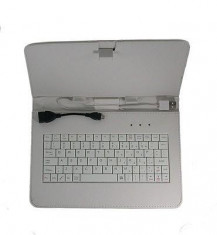 Husa Toc cu Tastatura USB Tableta Universala 9 inch Alb foto