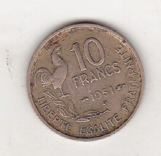 bnk mnd Franta 10 franci 1951 B foto