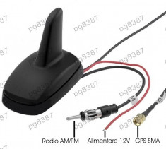 Antena SHARK, radio AM/FM, GPS, cu amplificator, 12V, conector SMA-A - 001123 foto