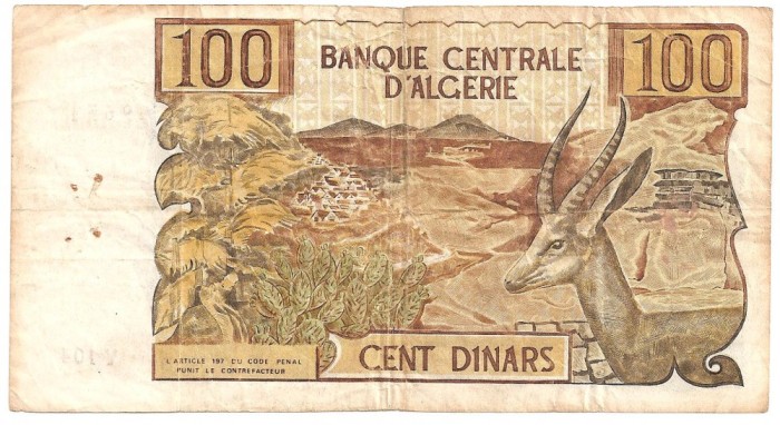 ALGERIA 100 DINARI DINARS 1970 U