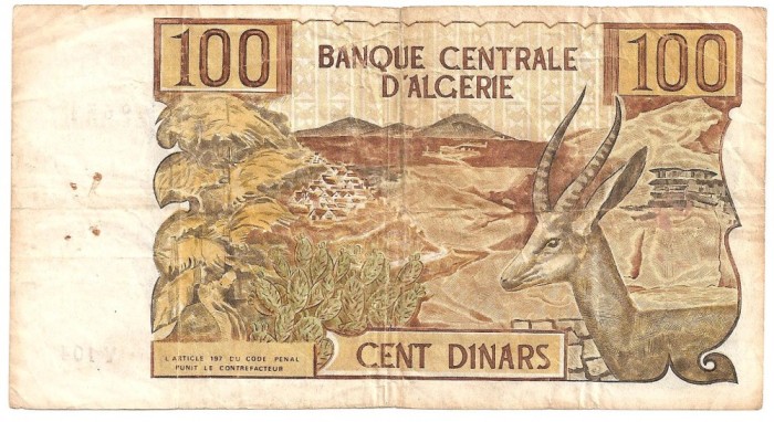 ALGERIA 100 DINARI DINARS 1970 U