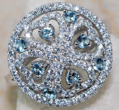 Inel pav&amp;amp;eacute; setting (Ag 925): AQUAMARINE, Topaz alb 2CT!!! foto