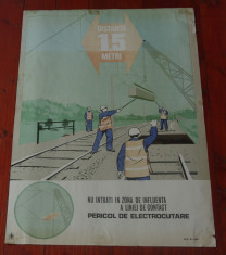 Afis de protectia muncii - CFR / dimensiuni mari / anii 70 - hartie - Raritate !!!!! foto
