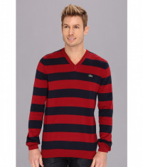 Pulover Lacoste Cotton Jersey Bar Stripe V-Neck Sweater|100% original|Livr. din SUA in cca 10 zile foto