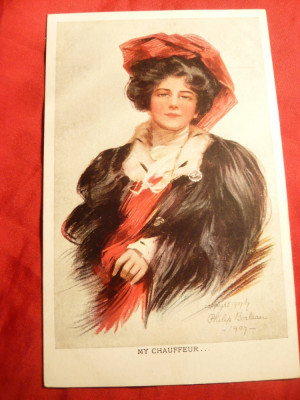 Ilustrata Femeie , semnat Boileau 1906 - My Chauffeur foto