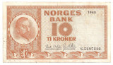 NORVEGIA 10 KRONER 1960 F