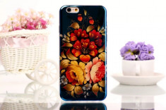 Husa florala sin silicon si folie de sticla Tempered Glass pentru iphone 6 Plus 5.5 inch foto