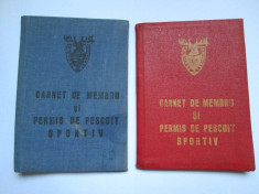 LOT DE 4 VARIANTE DIFERITE: CARNET DE MEMBRU SI PERMIS DE PESCUIT SPORTIV . TOATE 4 IN STARE EXCELENTA, CU FOTO SI STAMPILA. foto