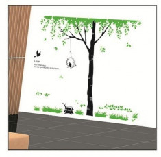 Sticker - autocolant decorativ pentru perete copac cu leagan si pasari foto