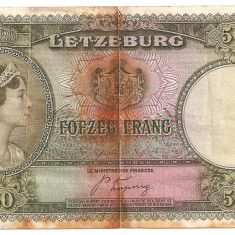 LUXEMBURG 50 FRANCI FRANCS ND(1944) UZATA