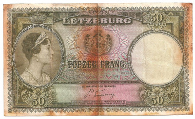 LUXEMBURG 50 FRANCI FRANCS ND(1944) UZATA foto