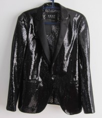 Sacou barbati ZARA, marimea 46, negru, paiete, nou, slim fit - FOARTE ELEGANT! foto